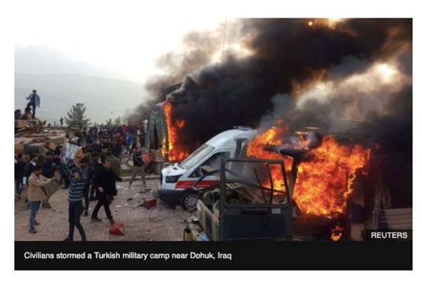 ქურთი დემონსტრანტები ერაყში თურქულ სამხედრო ბანაკს დაესხნენ თავს