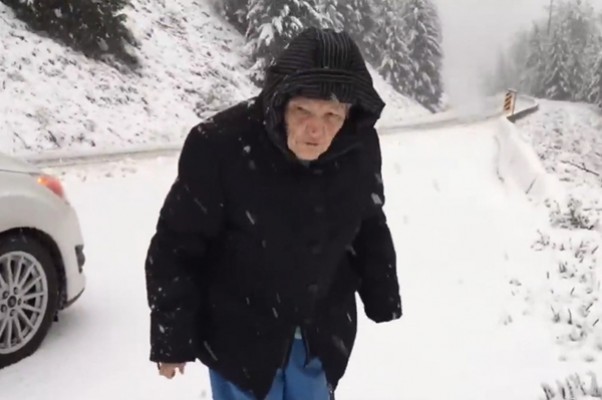 101 წლის დედამ შვილს მანქანა გააჩერებინა, რათა თოვლში ეთამაშა (ვიდეო)