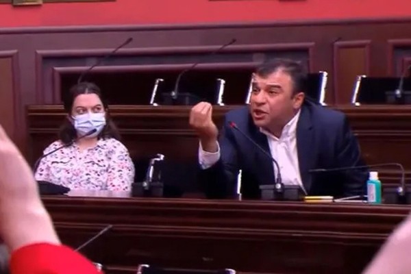 პარლამენტში ამნისტიის შესახებ პროექტის განხილვისას ალუდა ღუდუშაური და ლევან სამუშია ერთმანეთს დაუპირისპირდნენ