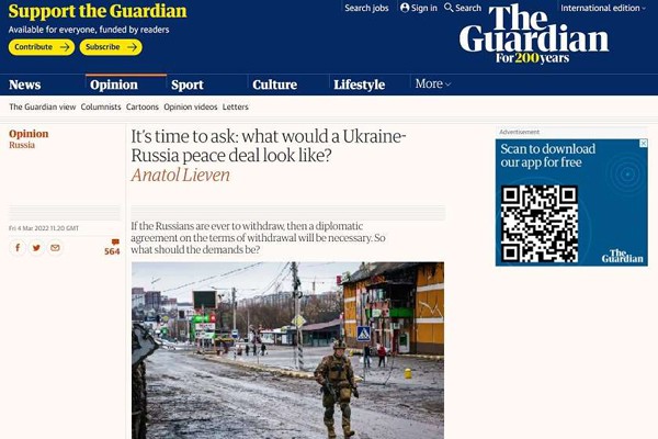 The Guardian: დროა, დაისვას კითხვა: როგორი შეიძლება იყოს რუსულ-უკრაინული სამშვიდობო შეთანხმება