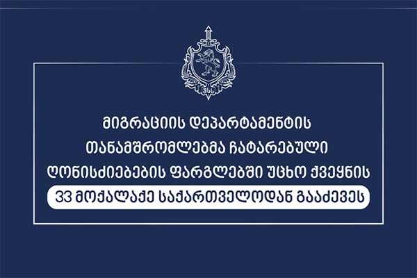 მიგრაციის დეპარტამენტის თანამშრომლებმა უცხო ქვეყნის 33 მოქალაქე საქართველოდან გააძევეს 
