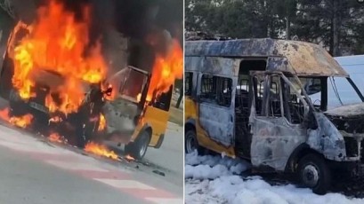 (ვიდეო) მიკროავტობუსს მოძრაობის დროს ცეცხლი გაუჩნდა